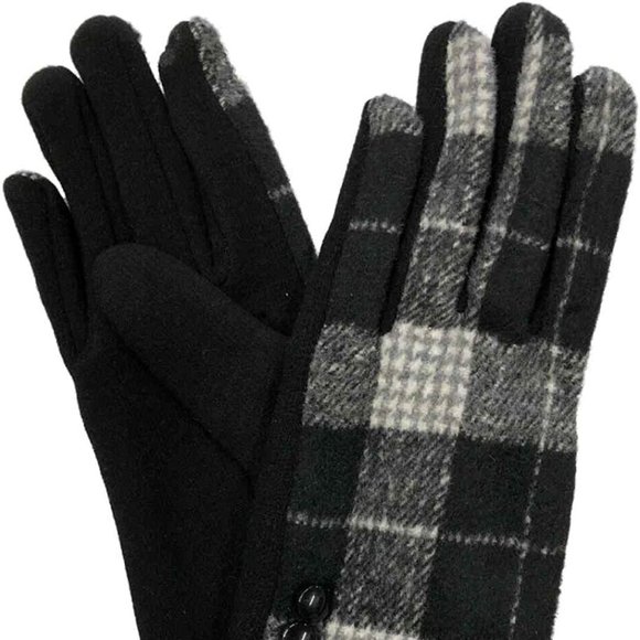 Black Button Plaid Smart Gloves Fleece Lined Smart Touch Text Friend - Picture 3 of 9
